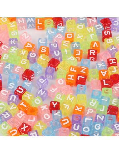 Sachet de 100 perles carrées couleurs - Lettres blanches