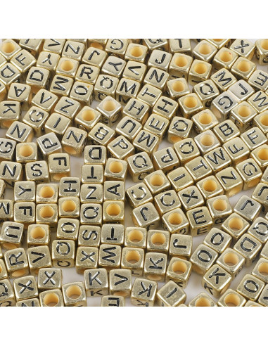 Sachet de 100 perles carrées or - Lettres noires