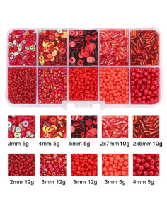 Coffret 80 grs perles de rocaille et sequins - Rouge
