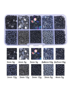 Coffret 80 grs perles de rocaille et sequins - Noir