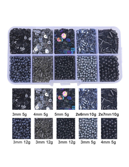 Coffret 80 grs perles de rocaille et sequins - Noir