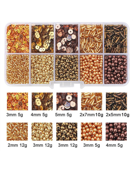 Coffret 80 grs perles de rocaille et sequins - Or