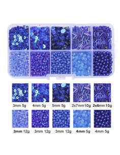 Coffret 80 grs perles de rocaille et sequins - Bleu royal