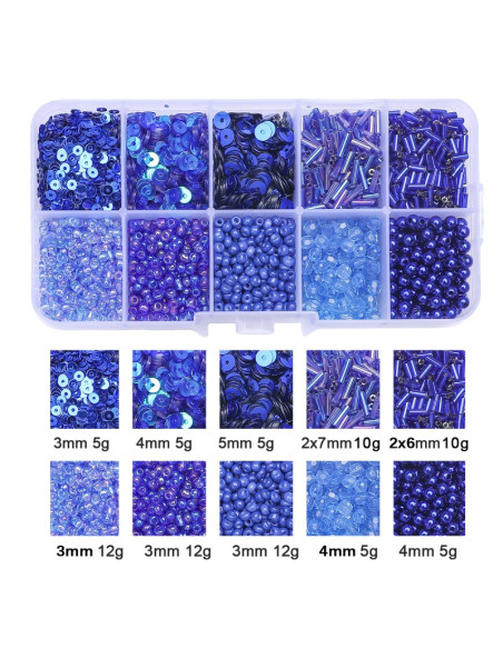 Coffret 80 grs perles de rocaille et sequins - Bleu royal