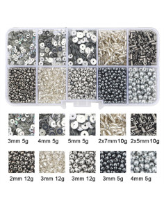 Coffret 80 grs perles de rocaille et sequins - Argent