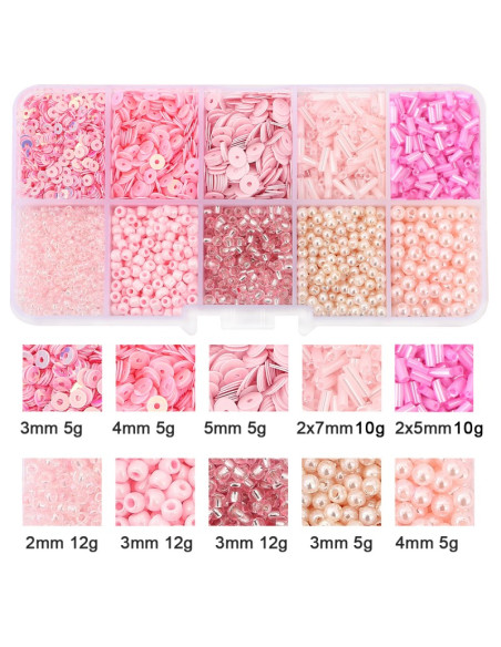 Coffret 80 grs perles de rocaille et sequins - Rose
