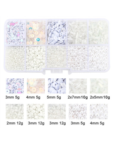 Coffret 80 grs perles de rocaille et sequins - Blanc