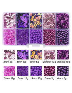 Coffret 80 grs perles de rocaille et sequins - Violet foncé