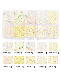 Coffret 80 grs perles de rocaille et sequins - Ivoire