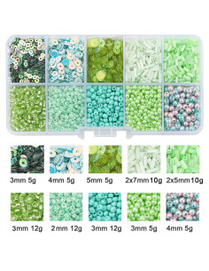 Coffret 80 grs perles de rocaille et sequins - Vert clair