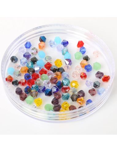 Sachet de 100 perles facette cristal 4 mm - Multicolore