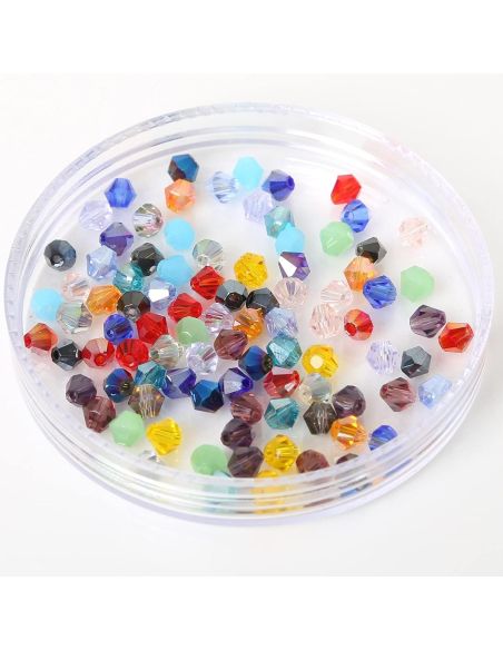 Sachet de 100 perles facette cristal 4 mm - Multicolore