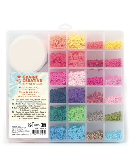 Coffret de perles de rocailles, Heishi, cordon élastique et pince - Tropical Mix