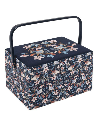 Boite à couture avec broderie - Oiseaux en fleurs