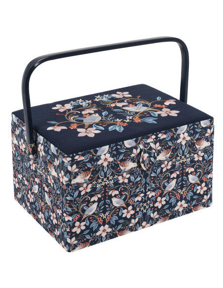 Boite à couture avec broderie - Oiseaux en fleurs