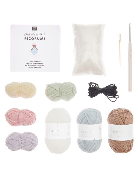 Kit crochet doudou couverture - Arc-en-ciel pastel