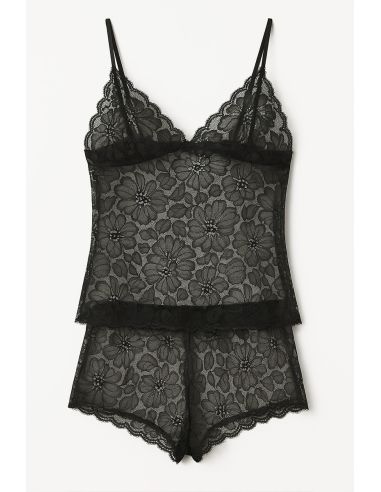 Tissu dentelle élastique Léonie - Noir