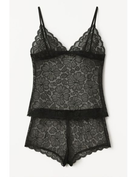 Tissu dentelle élastique Léonie - Noir