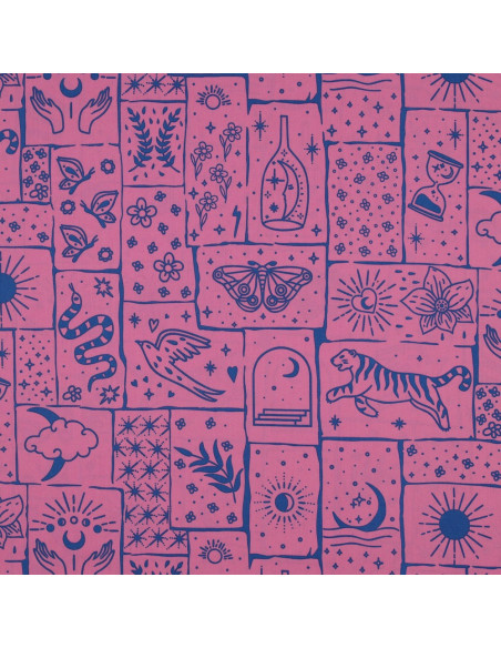 Tissu popeline de coton - Mystic fond rose