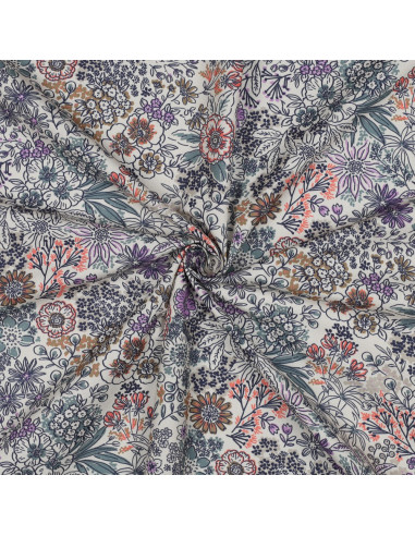 Tissu popeline de coton - Fleurs écru