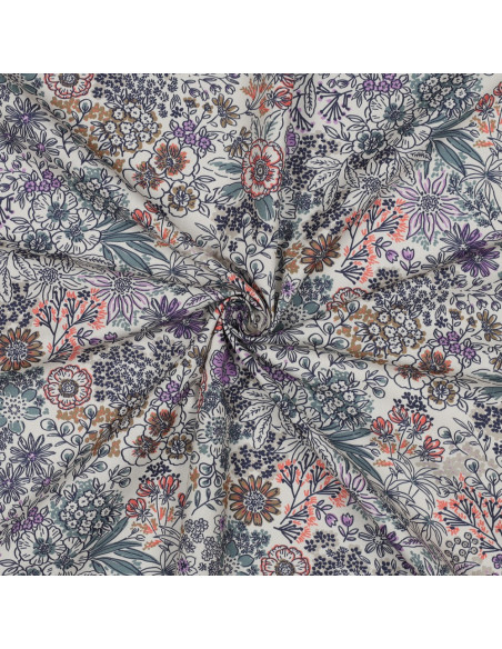 Tissu popeline de coton - Fleurs écru