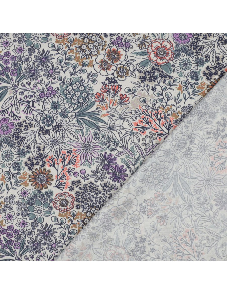 Tissu popeline de coton - Fleurs écru