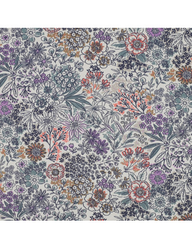 Tissu popeline de coton - Fleurs écru