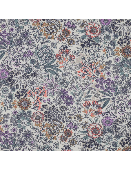Tissu popeline de coton - Fleurs écru