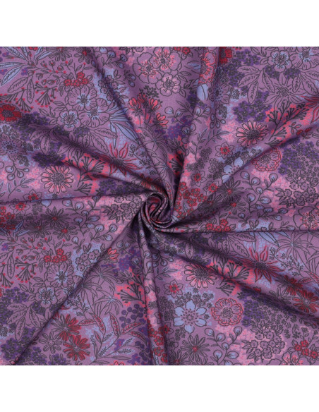 Tissu popeline de coton - Fleurs violet