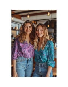 Tissu popeline de coton - Fleurs violet 2