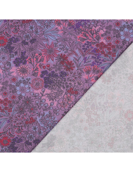Tissu popeline de coton - Fleurs violet