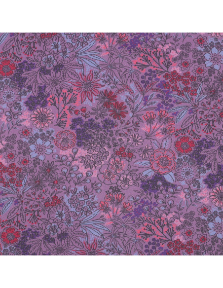Tissu popeline de coton - Fleurs violet
