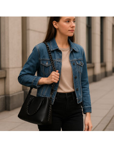Bandoulière entrelacée cuir et métal Muud Caja small - Noir 2