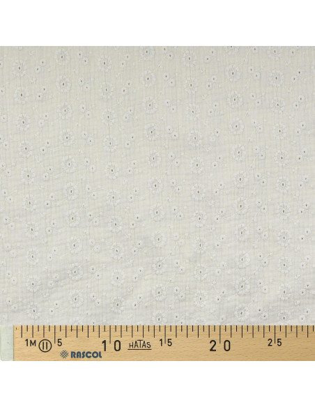 Tissu double gaze de coton brodée Suzy - Écru