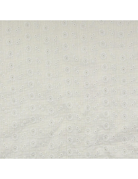 Tissu double gaze de coton brodée Suzy - Écru