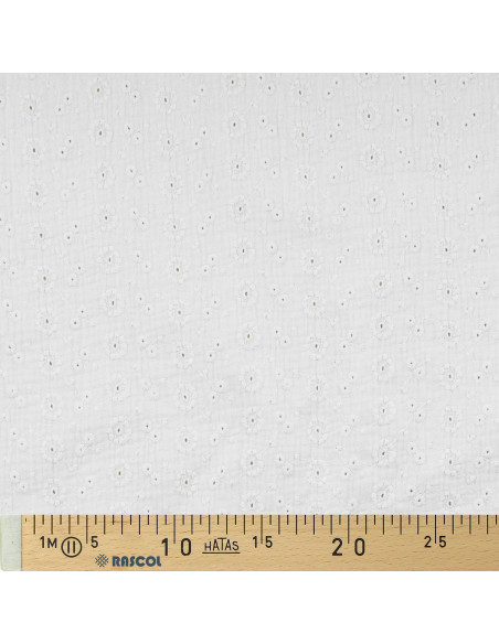 Tissu double gaze de coton brodée Suzy - Blanc