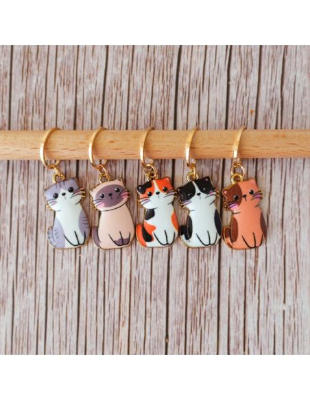 Lot de 5 anneaux marqueurs de maille - Petits chats manga