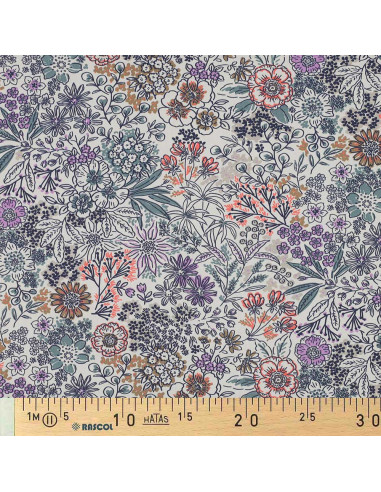 Tissu popeline de coton - Fleurs écru
