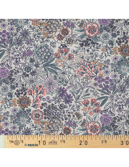 Tissu popeline de coton - Fleurs écru