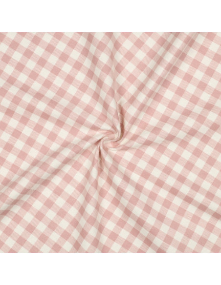 Tissu flanelle grands carreaux - Rose et écru