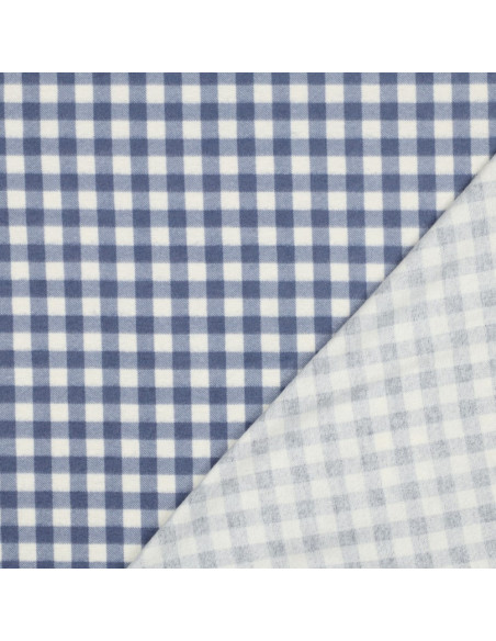 Tissu flanelle grands carreaux - Bleu et écru