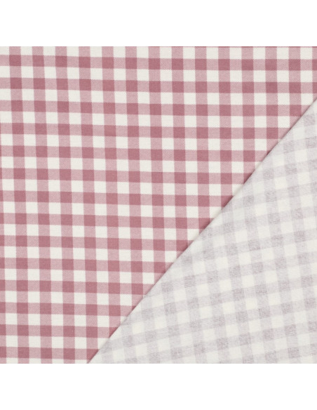 Tissu flanelle grands carreaux - Mauve et écru