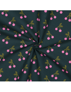 Tissu coton déperlant cerise - Vert foncé