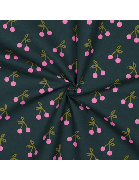 Tissu coton déperlant cerise - Vert foncé