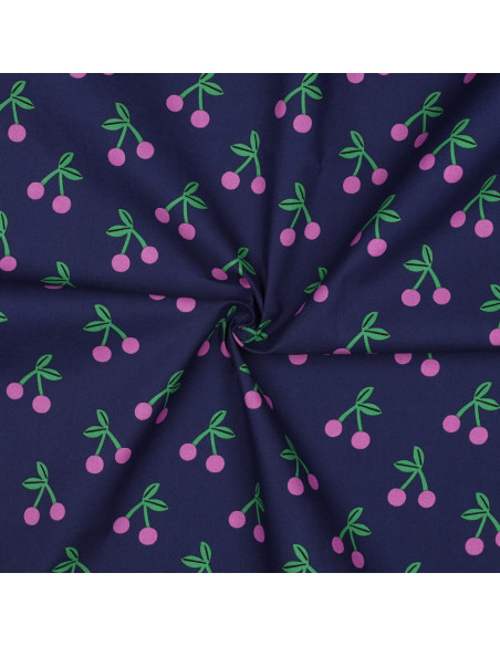 Tissu coton déperlant cerise - Bleu marine