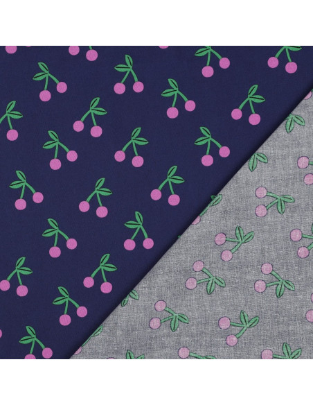 Tissu coton déperlant cerise - Bleu marine