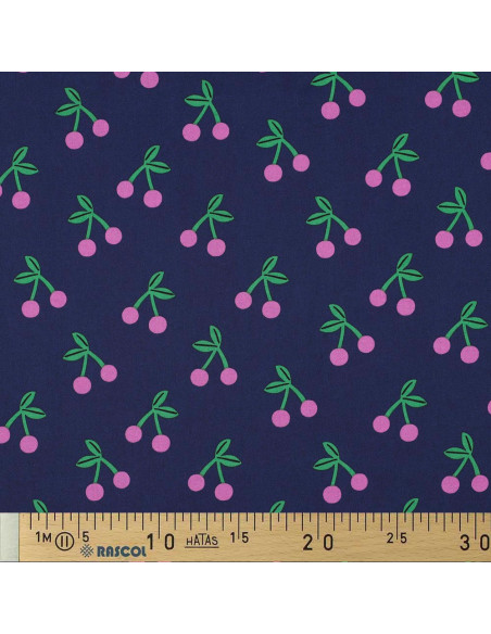 Tissu coton déperlant cerise - Bleu marine