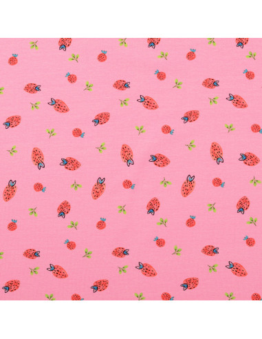 Tissu jersey Fraises - Rose