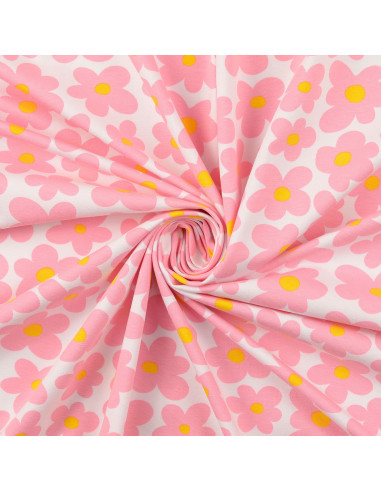 Tissu jersey fleurs - Rose