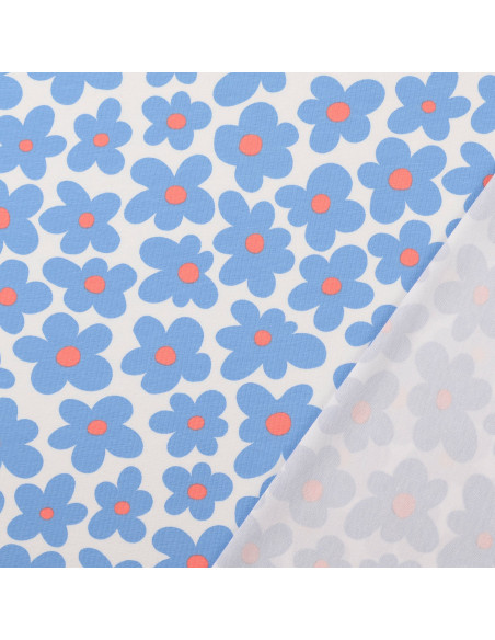 Tissu jersey fleurs - Bleu